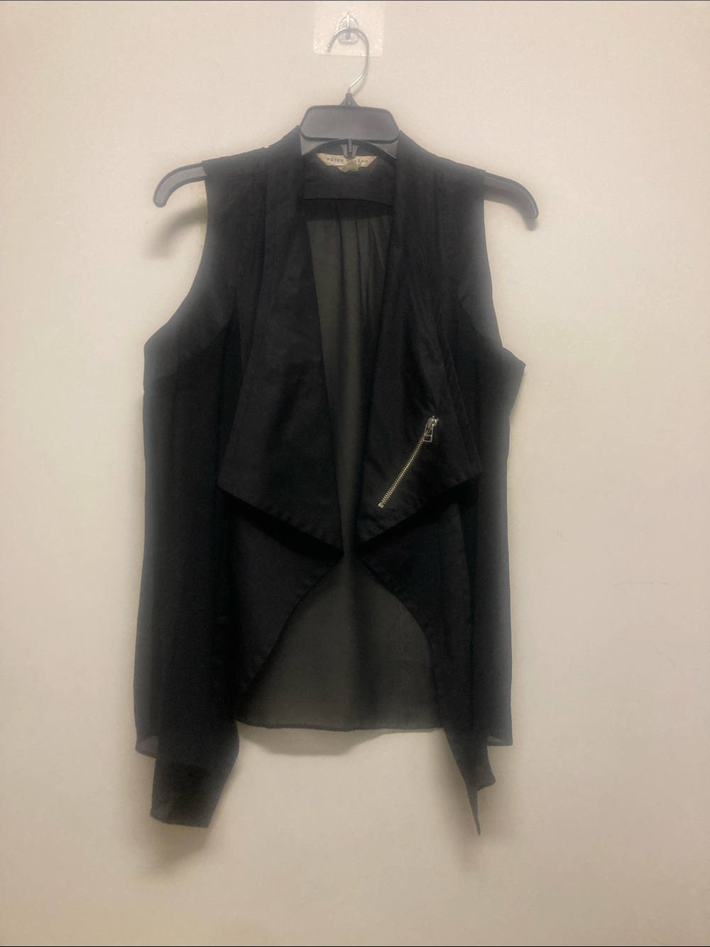 Peter Nygard Black Sleeveless Draped Vest with Zip Accent